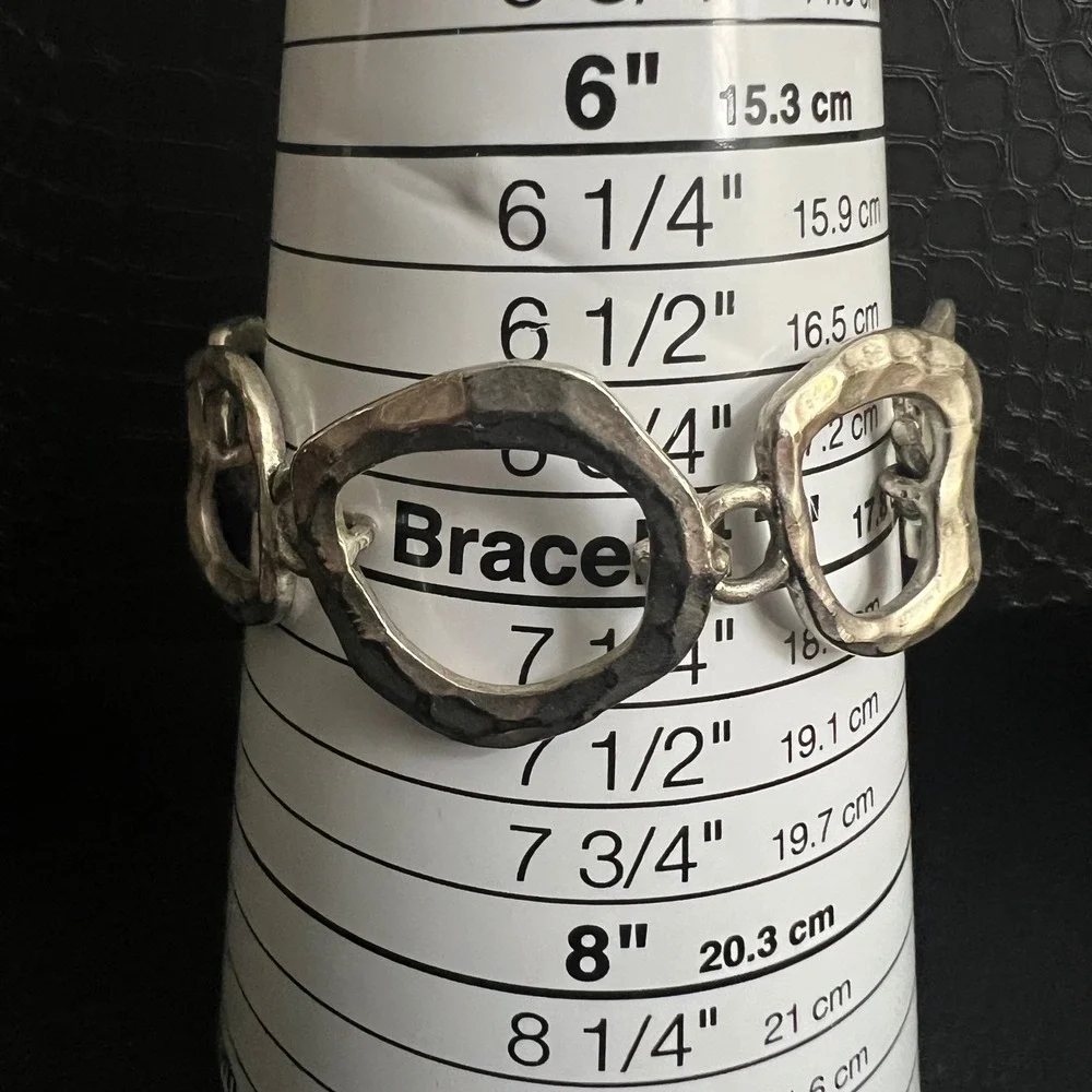 Vintage Silver Tone Hammered Brutalist Abstract Link Bracelet 7.5in Eclectic
